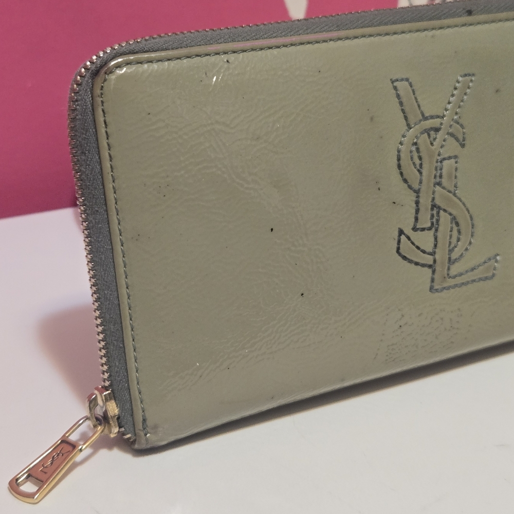 GUC Yves Saint Laurent Olive Green Patent Leather Ziparound Continental Wallet - Picture 3 of 15
